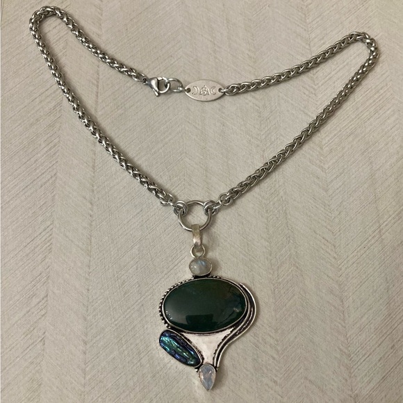 925 sterling silver overlay heliotrope moonstone opalite & pearl boho necklace - Picture 7 of 14